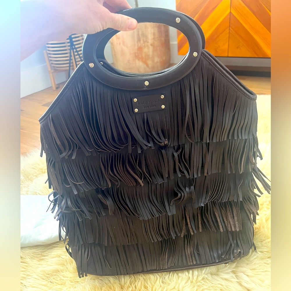 KATE SPADE Classic Brown Leather Fringe Carryall